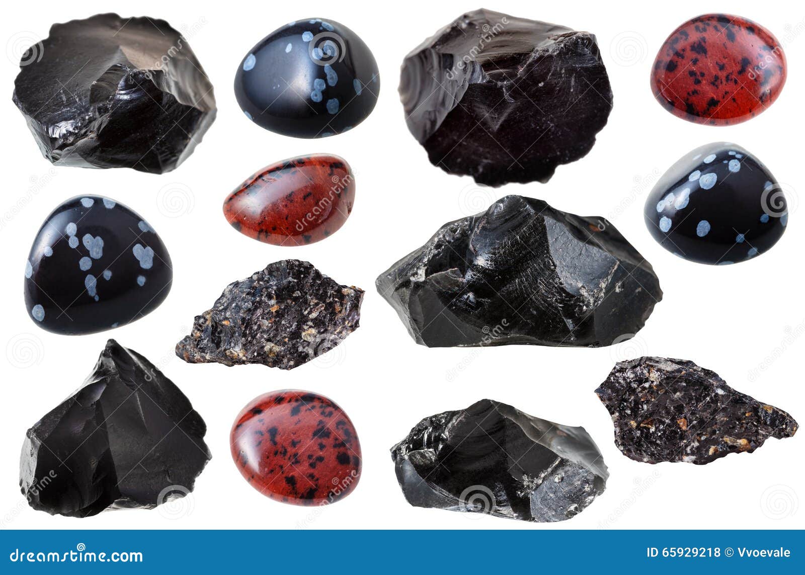 various obsidian gem stones and rocks 