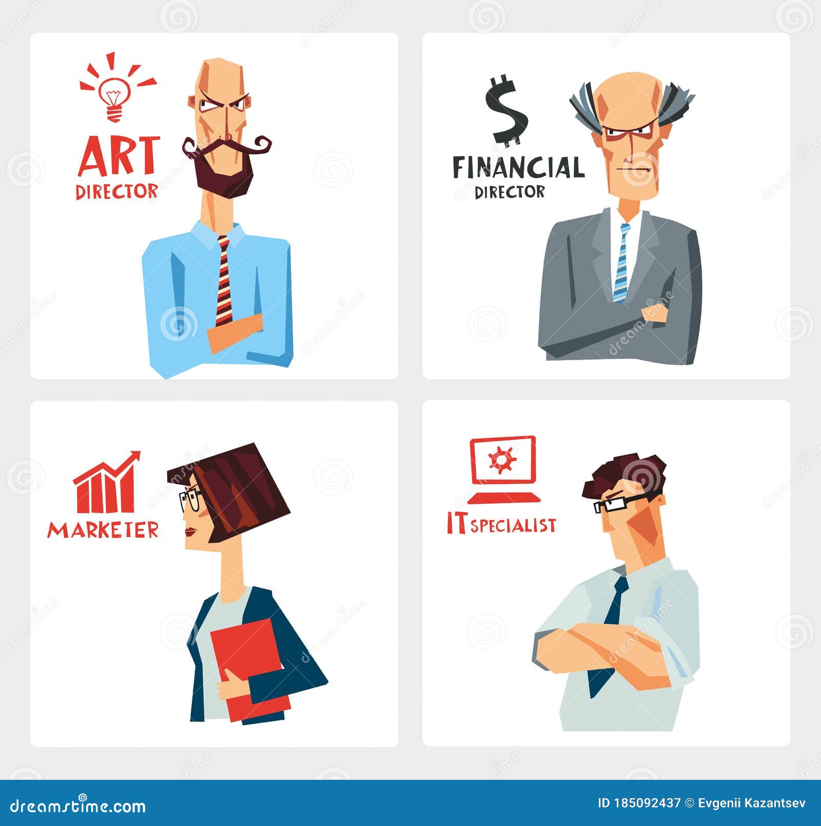 Various Office Professions. a Grotesquely Drawn Art Director, Financial  Director, Marketer and it Specialist Stock Vector - Illustration of  professions, character: 185092437