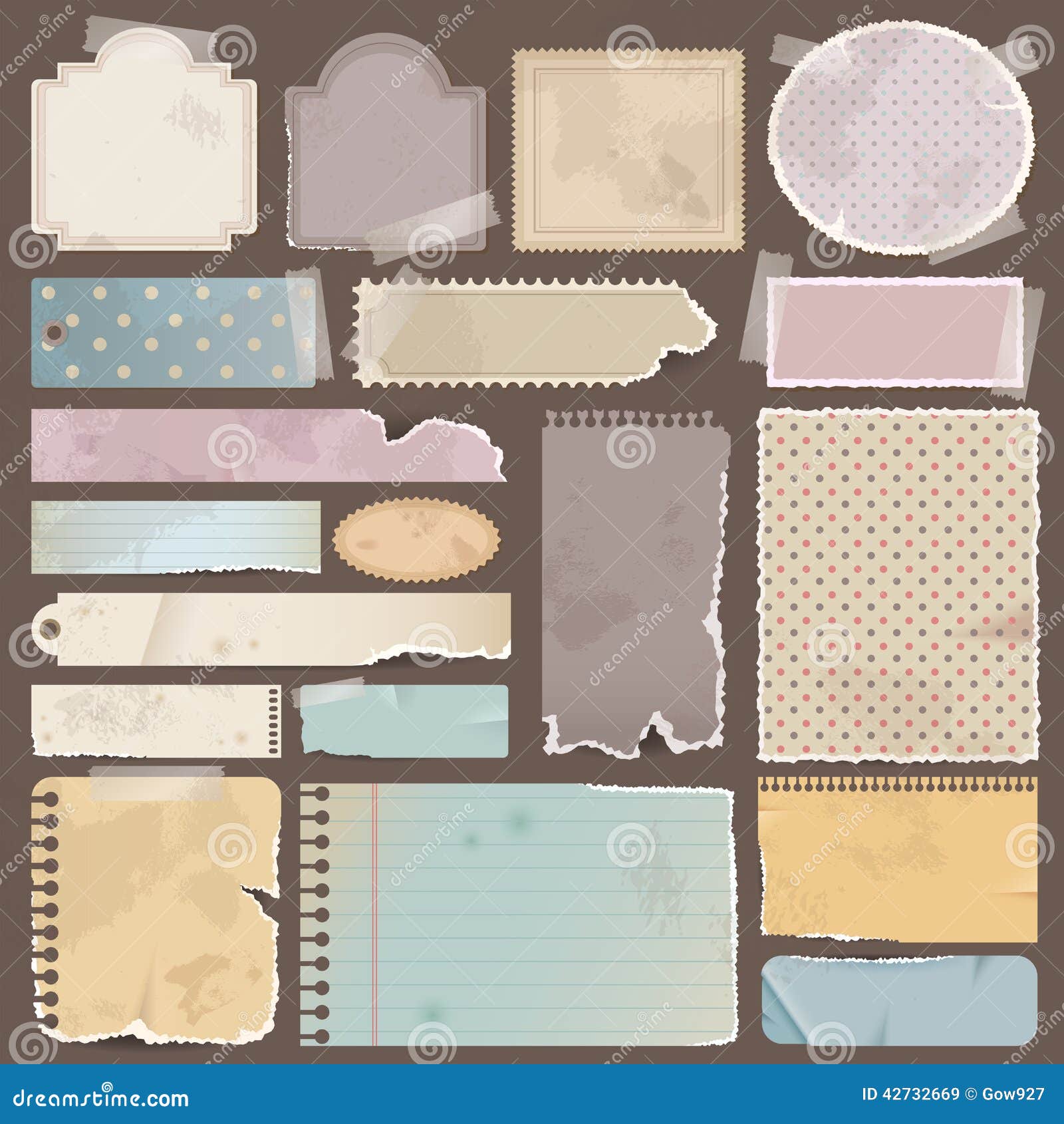 various old remnant pieces of paper, scrapbook, an