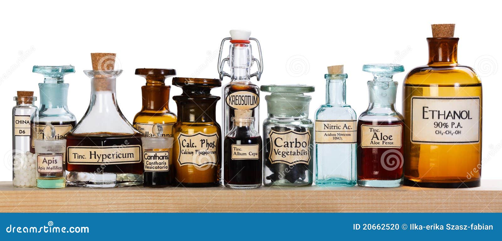 various pharmacy bottles of homeopathic medicine