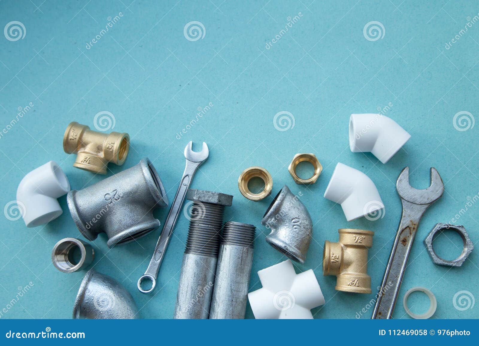 Various plumbers tools stock photo. Image of service 112469058