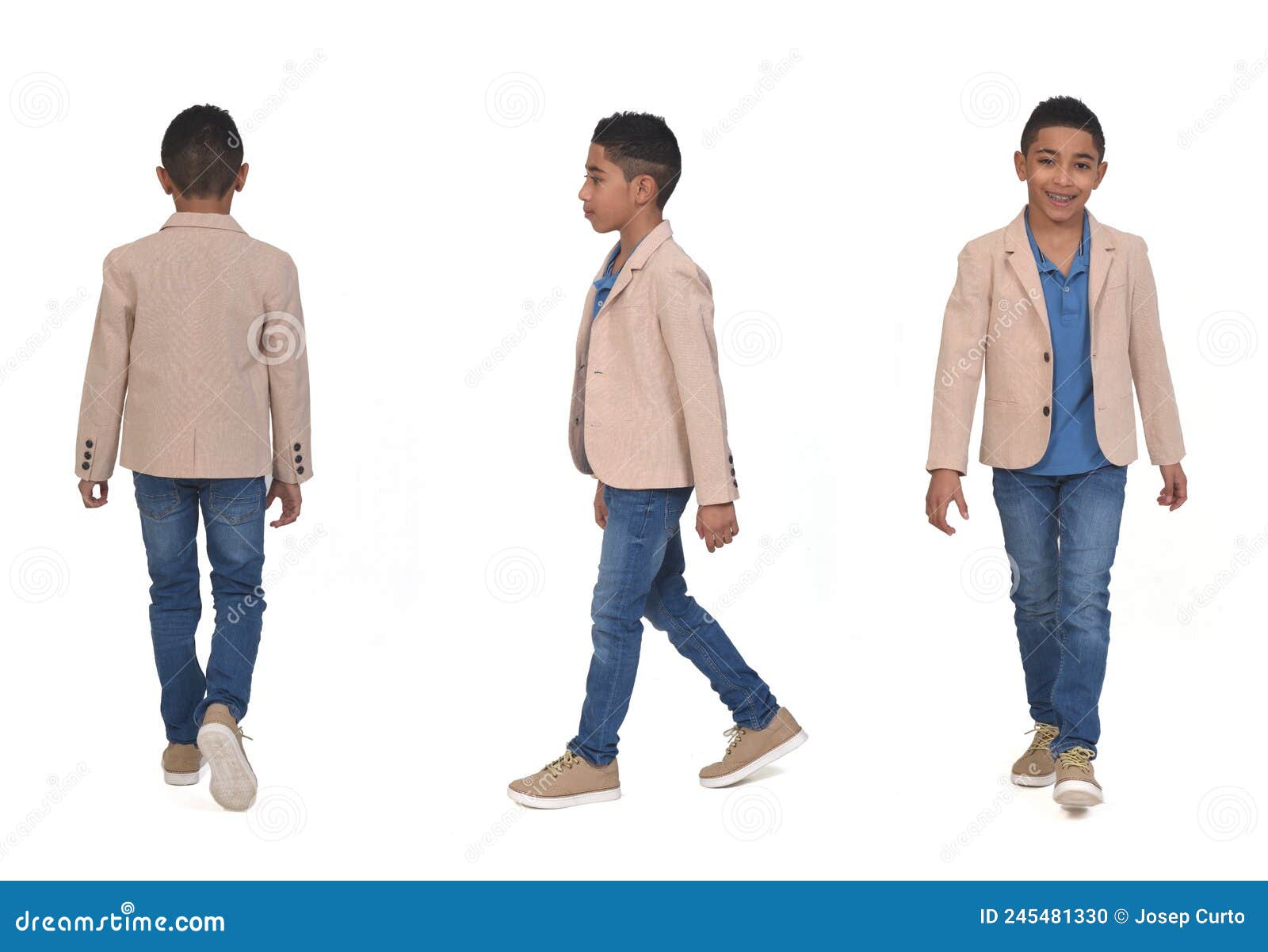 various poses on same boy on white background