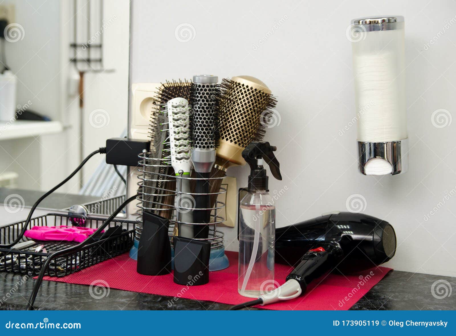 Various Professional Hair Brushes and a Black Hairdryer on a Table in a Hairdressing  Salon Stock Image - Image of object, grooming: 173905119