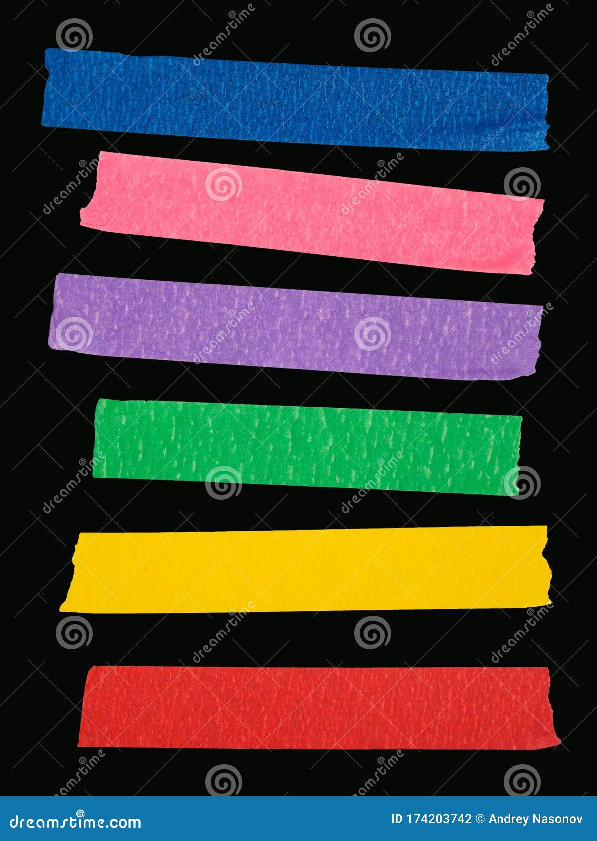 various ripped pieces of multi color masking tape