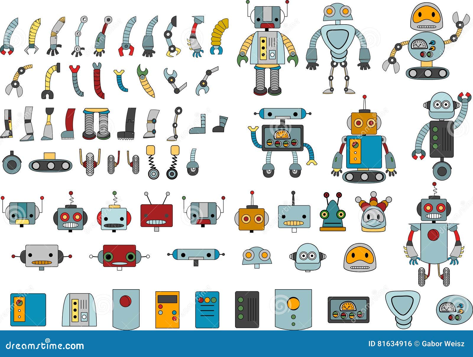 various robots and spare parts for your own robot