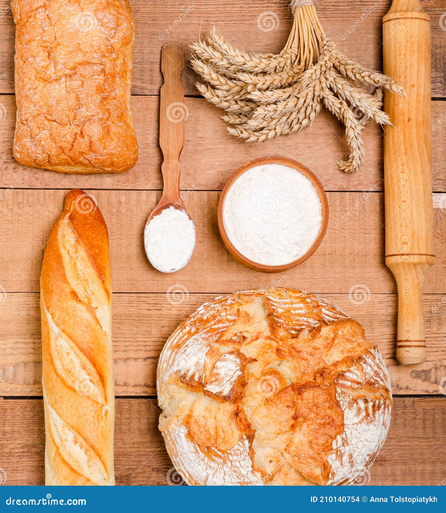 Various Loaves Of Bread On Rustic Wood Stock Image   Image Of Diet