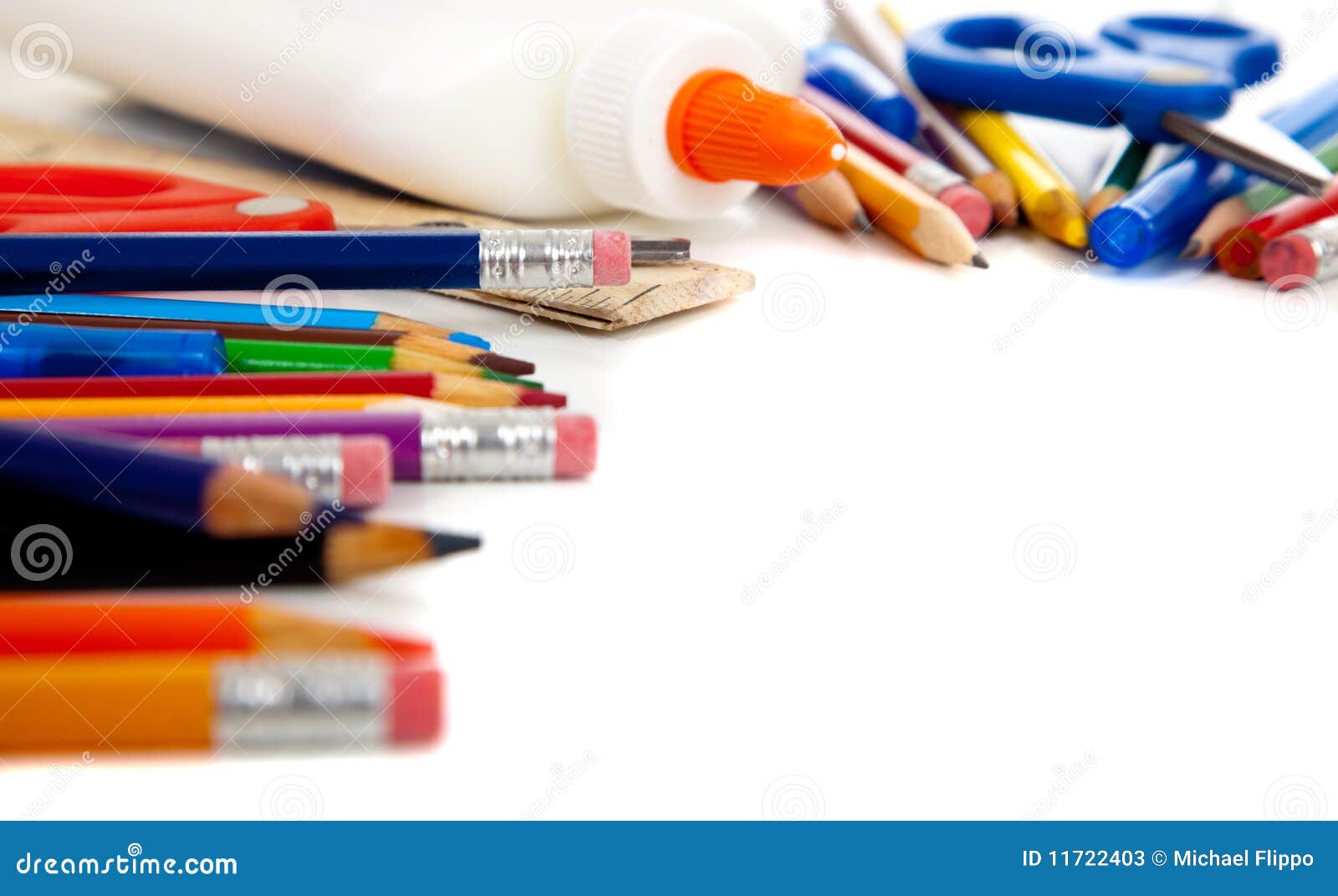 Various School Supplies on a White Background Stock Image Image of