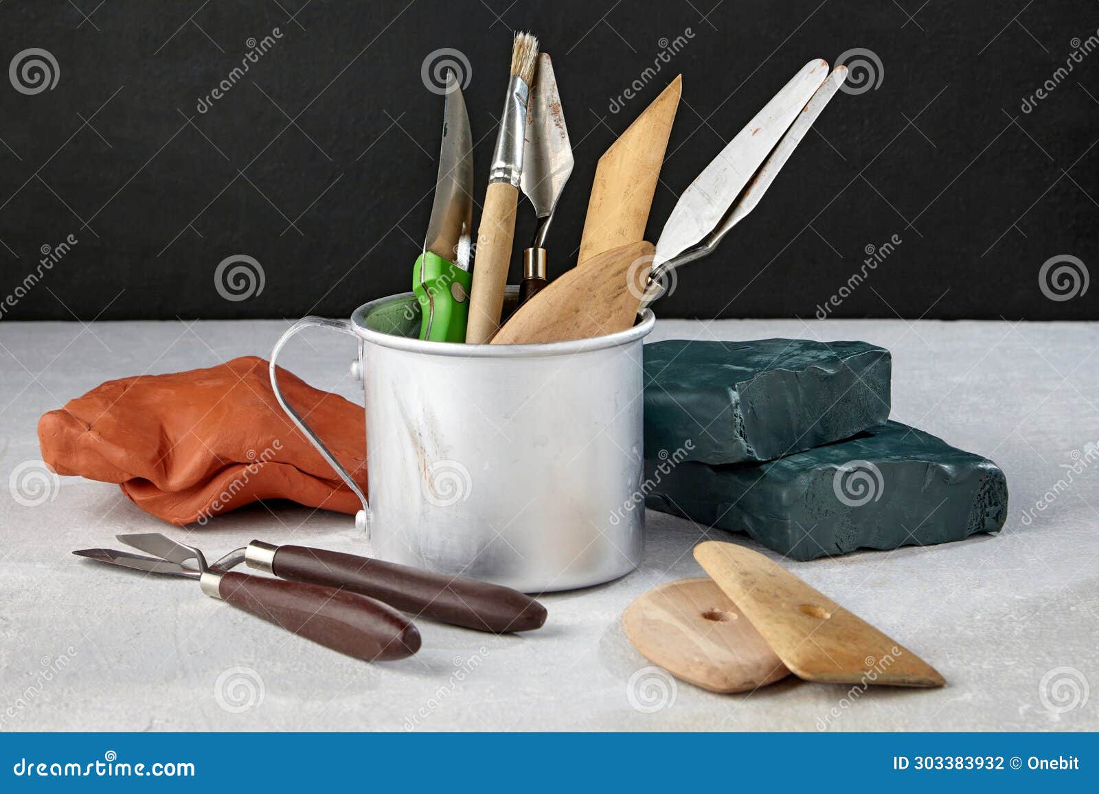 Various Sculptor S Tools for Modeling and Pieces of Clay and Plasticine