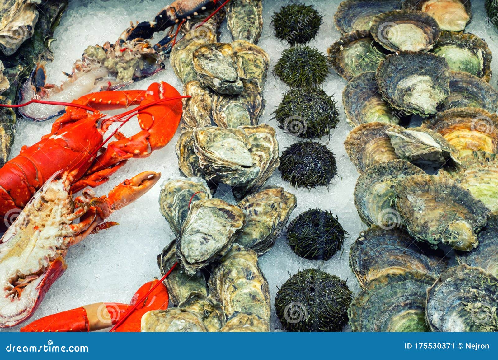 various seafood at fish market in bergen, norway