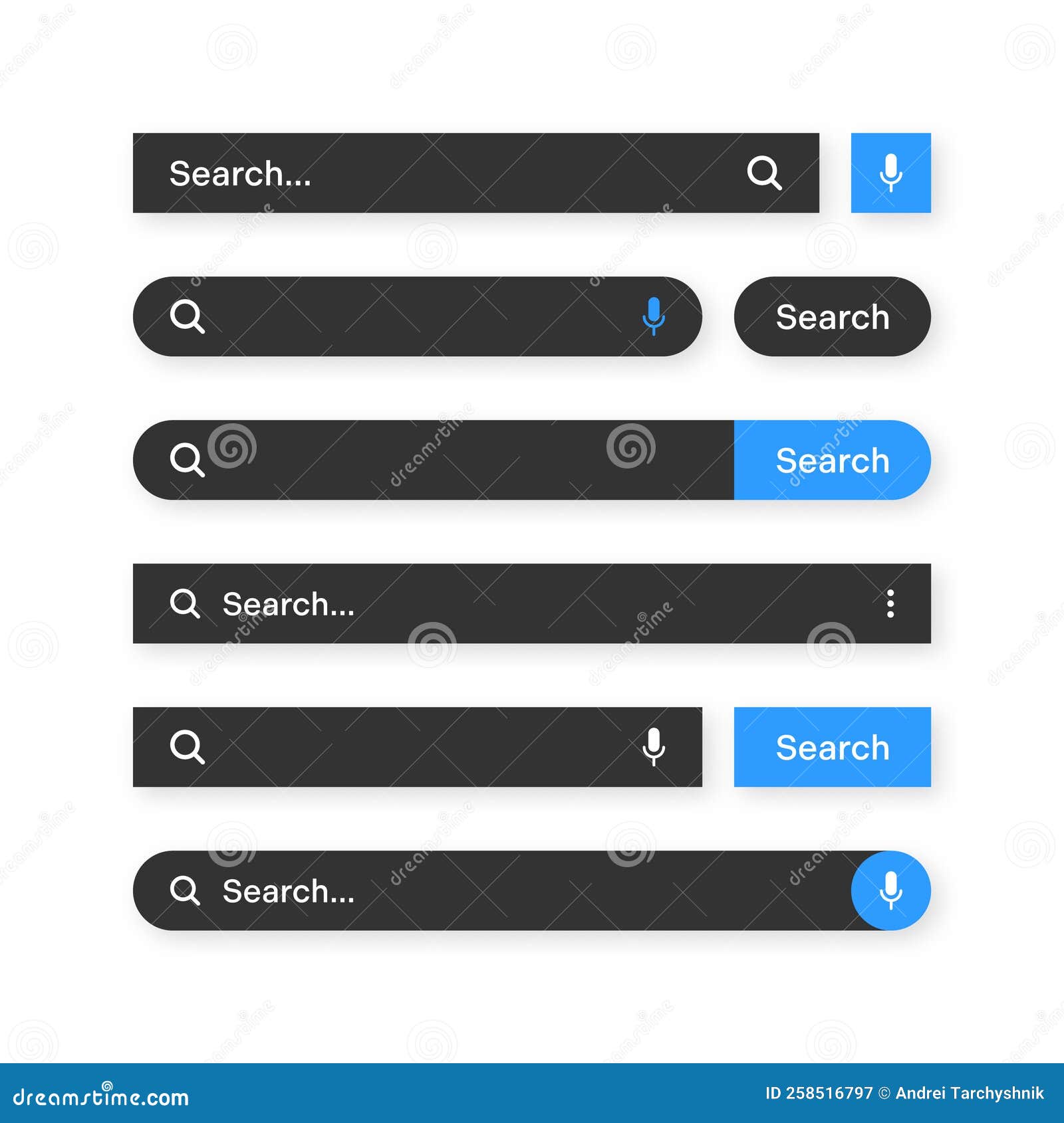 Various Search Bar Templates, Dark Mode. Browser Engine with