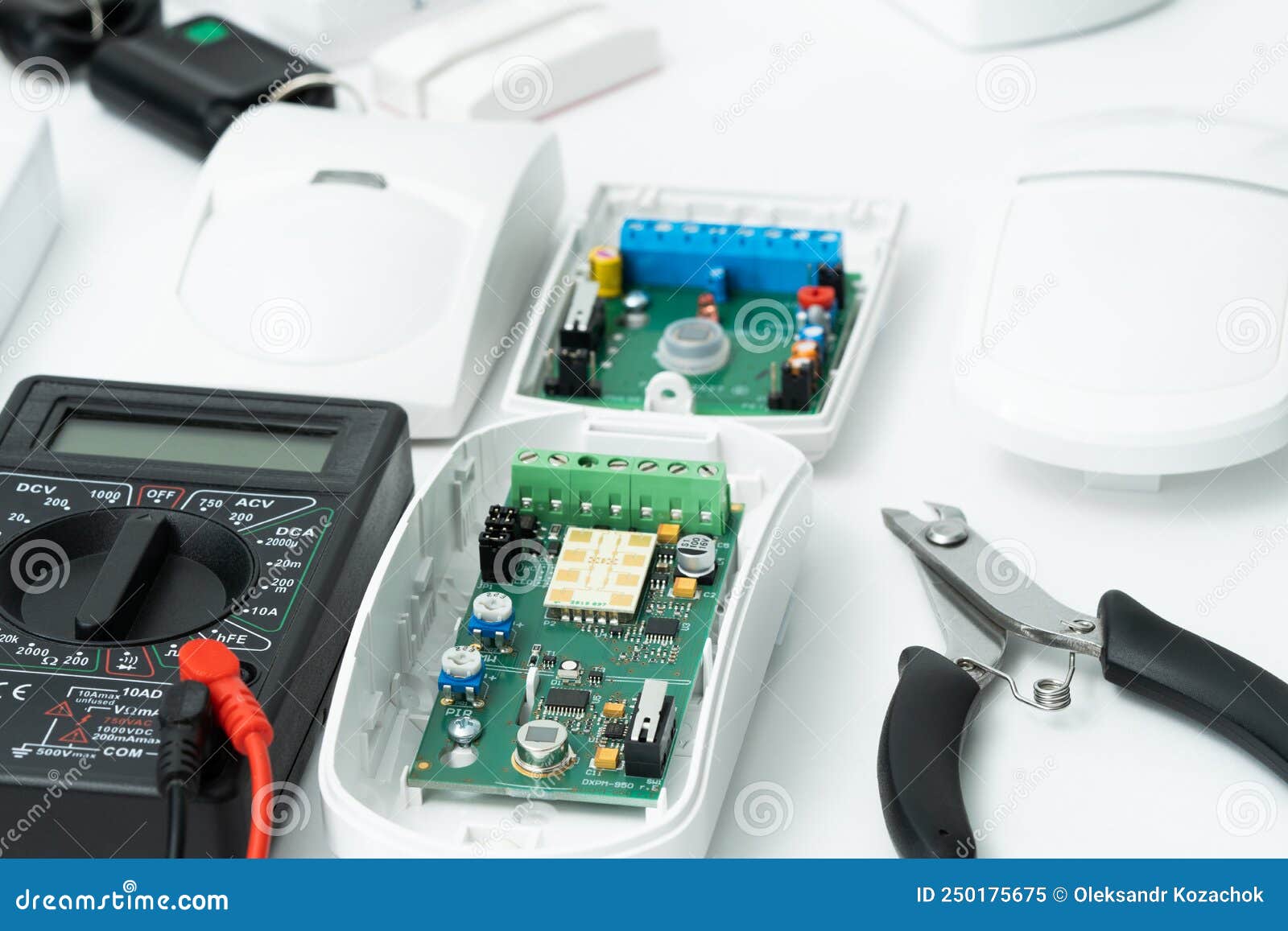 Various Security Systems Equipment, Presetting, on a White Background