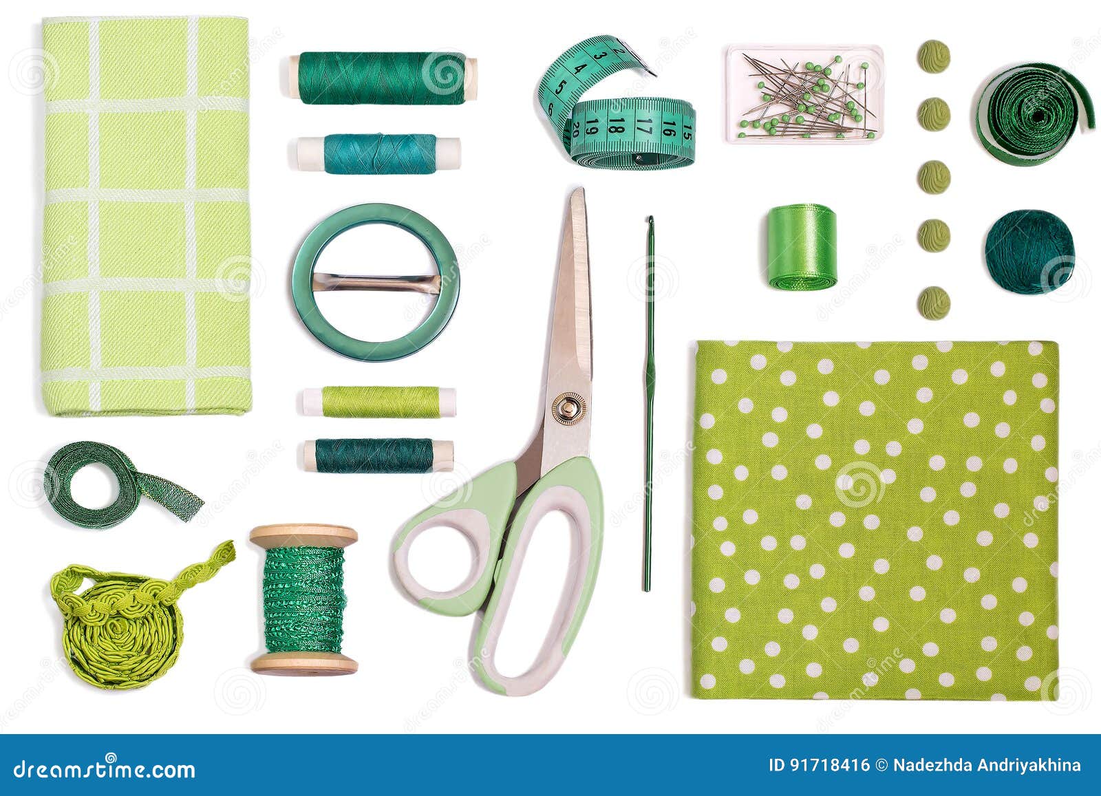 Various Sewing Accessories and Tools Green Shades Stock Photo - Image of  needlework, scissors: 91718416