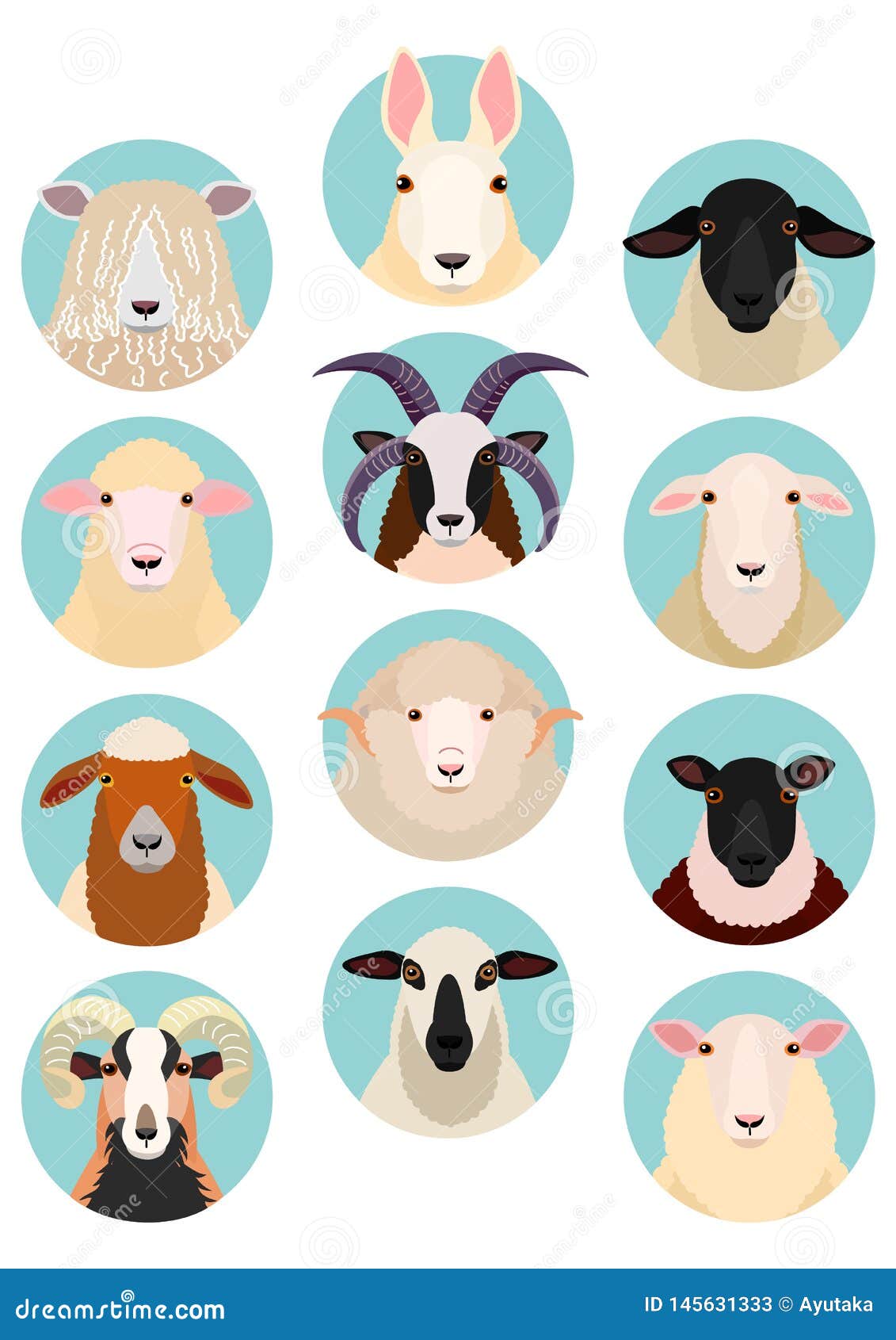 sheep heads set