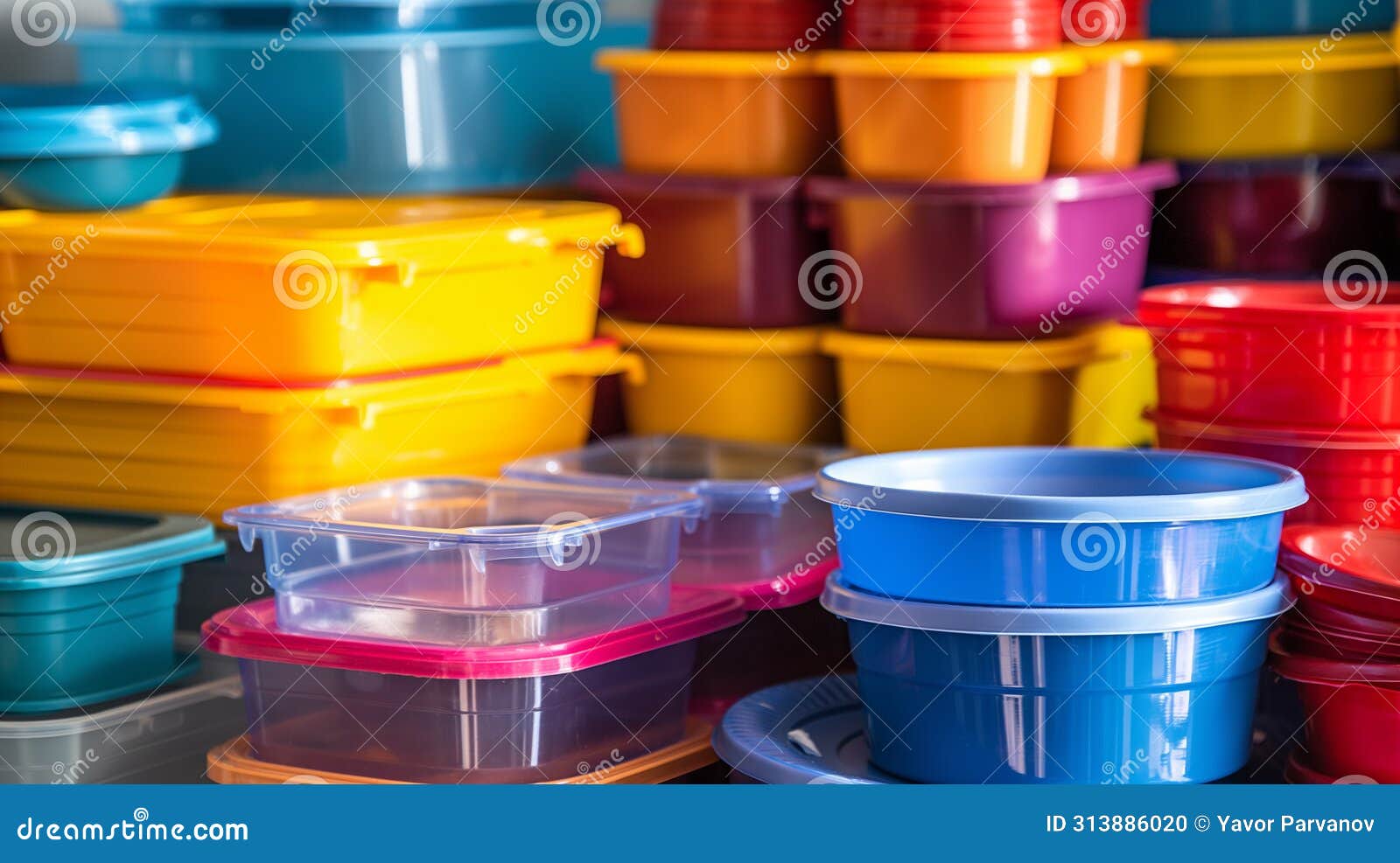 various-sized receptacles made of plastic, ed for storing and transporting a wide range of goods, ai generated