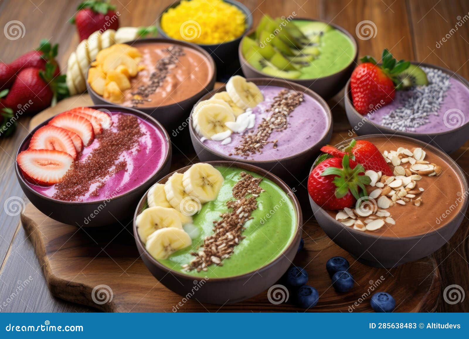 Various Smoothie Bowls with Different Flavors Stock Image Image of smoothie, bowls 285638483