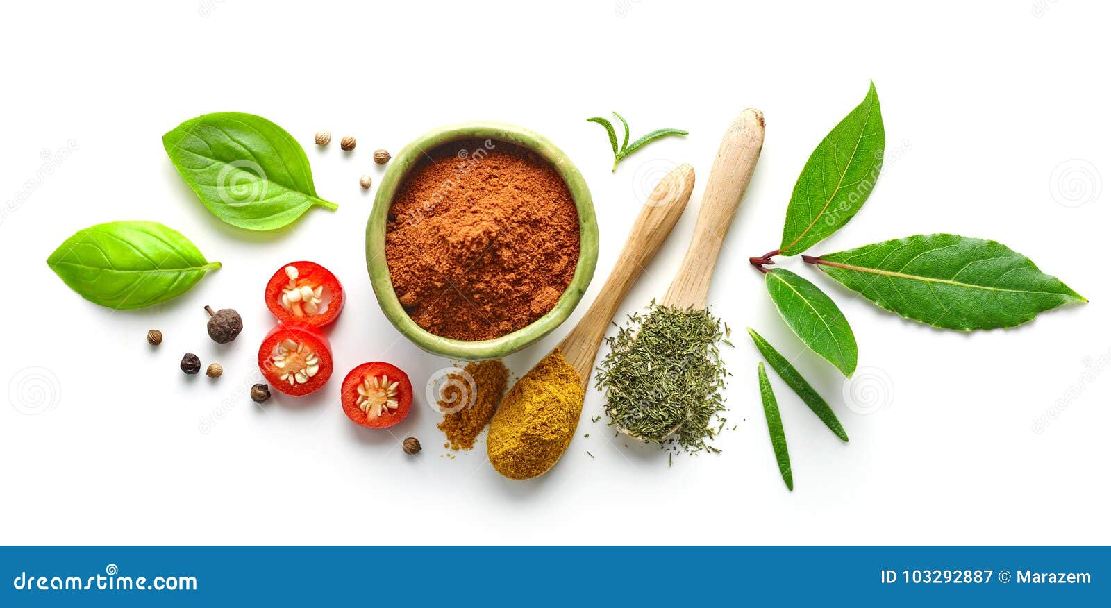 various spices  on white background