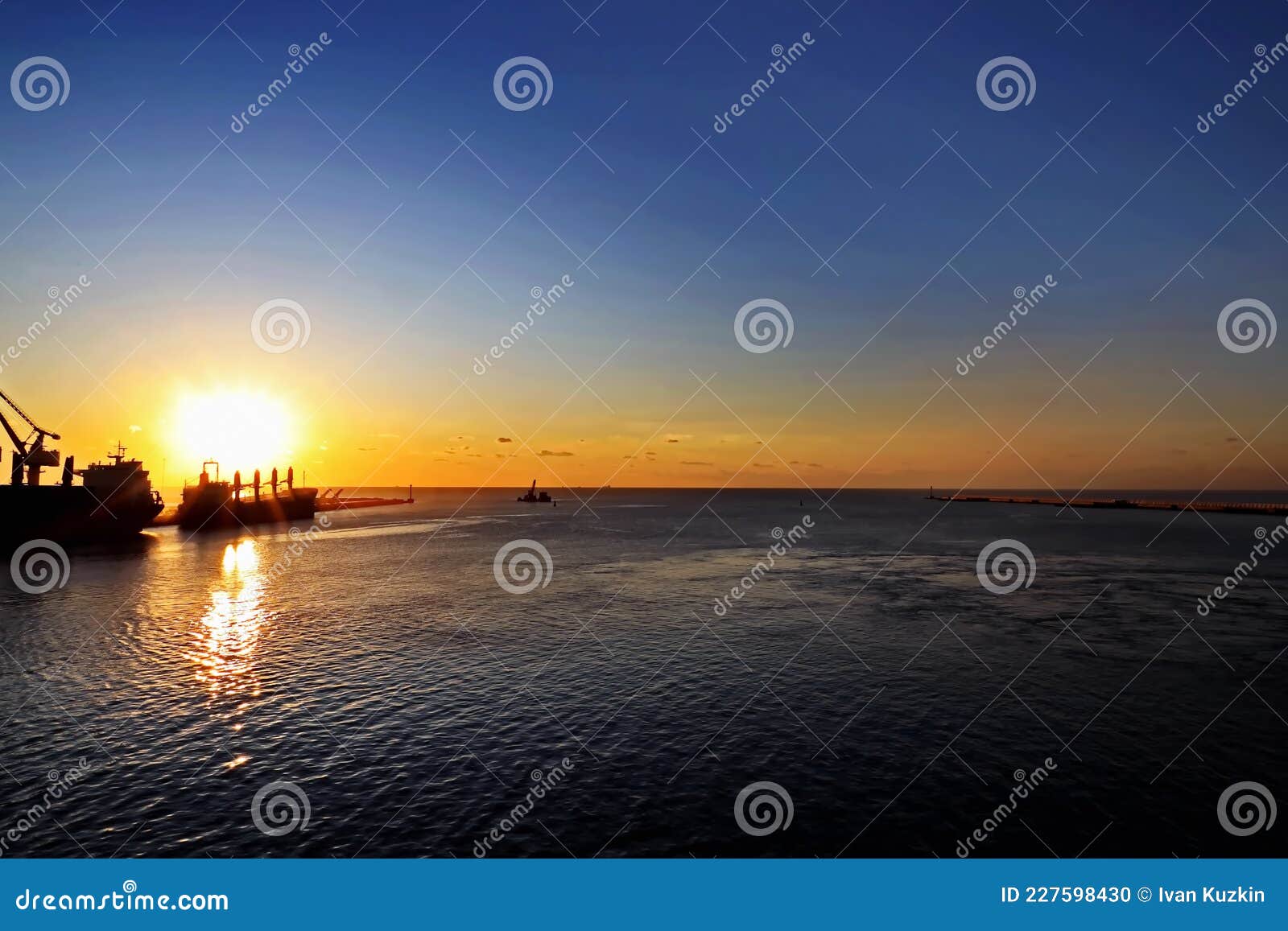various sunset views of the docks, piers, terminal of the port of huludao, china, november, 2020.