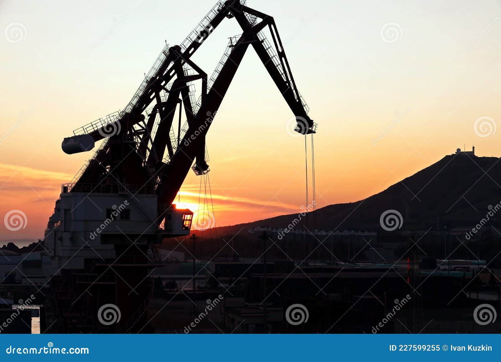 various sunset views of the docks, piers, terminal of the port of huludao, china, november, 2020.