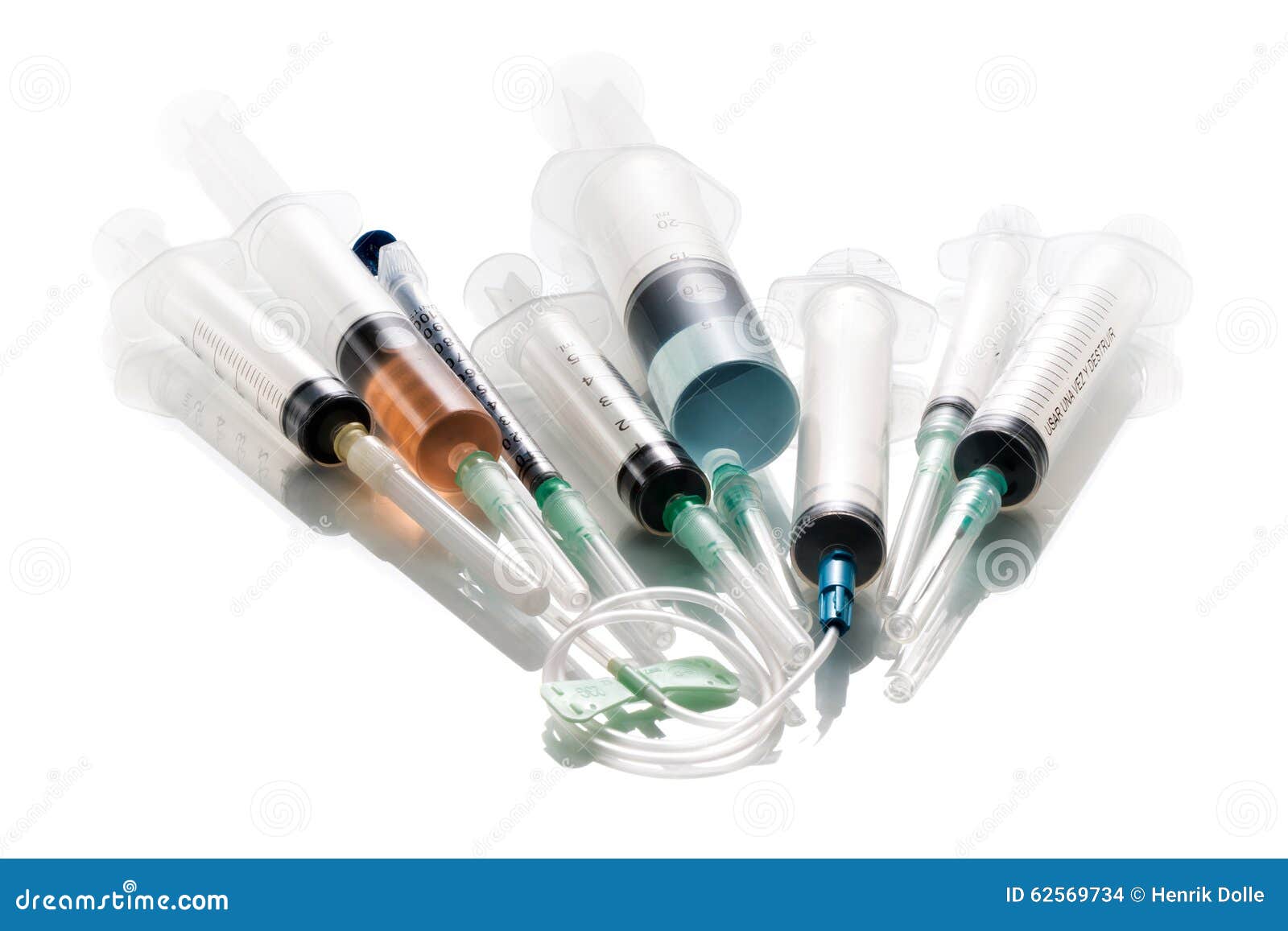 Various Syringes Filled with Colored Liquids Stock Photo Image of