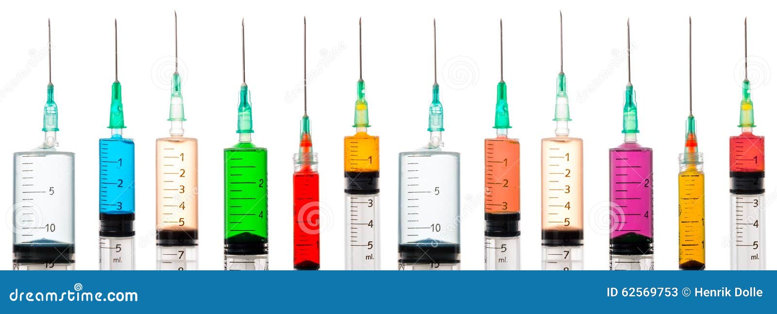 Various Syringes Filled with Colored Liquids Stock Image Image of