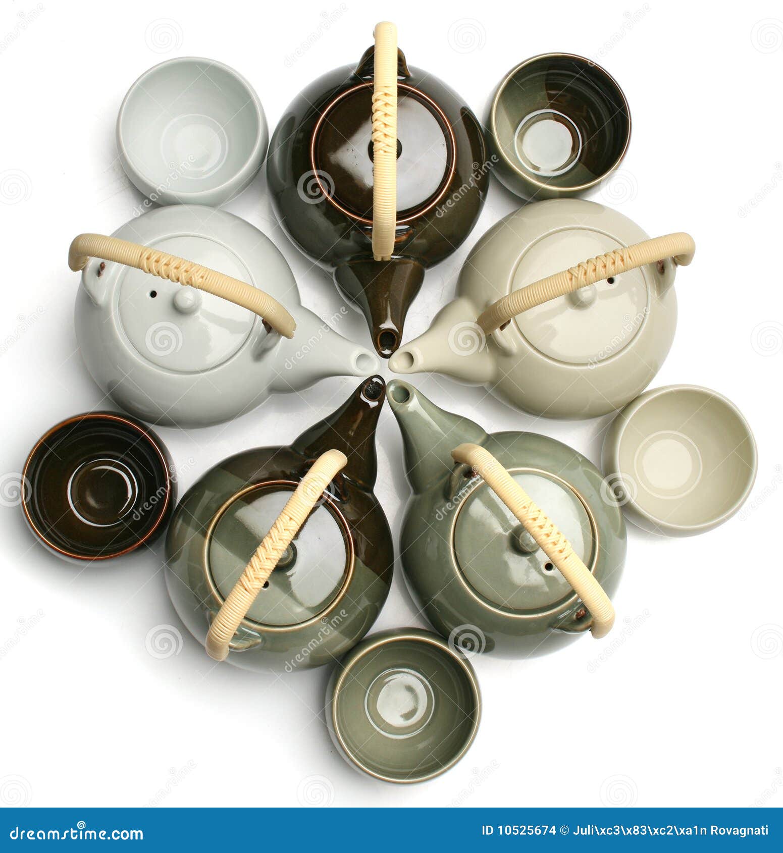 Various Teapots And Tea Cups Over White Stock Photo Image of