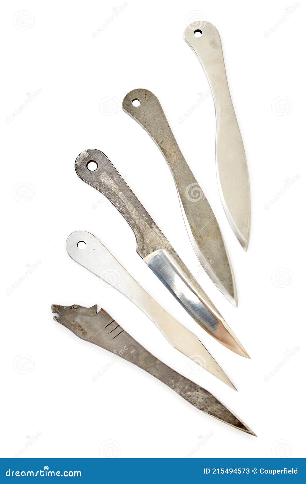 Several Non Spin Throwing Knives Isolated on White Background Stock