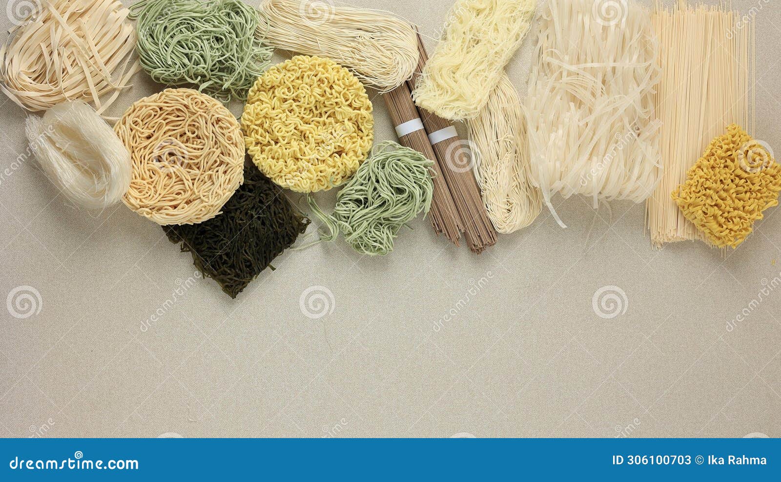 various type raw asian noodle, soba, ramen, ramyeon, misua, char kway teow, vegetable egg noodle, somen