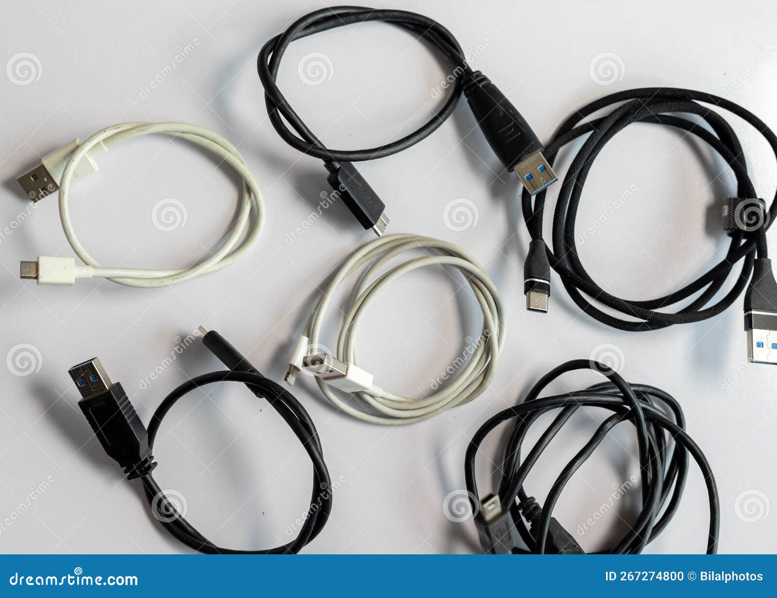 Various Types of Different Ports of Charging Cables Stock Photo Image