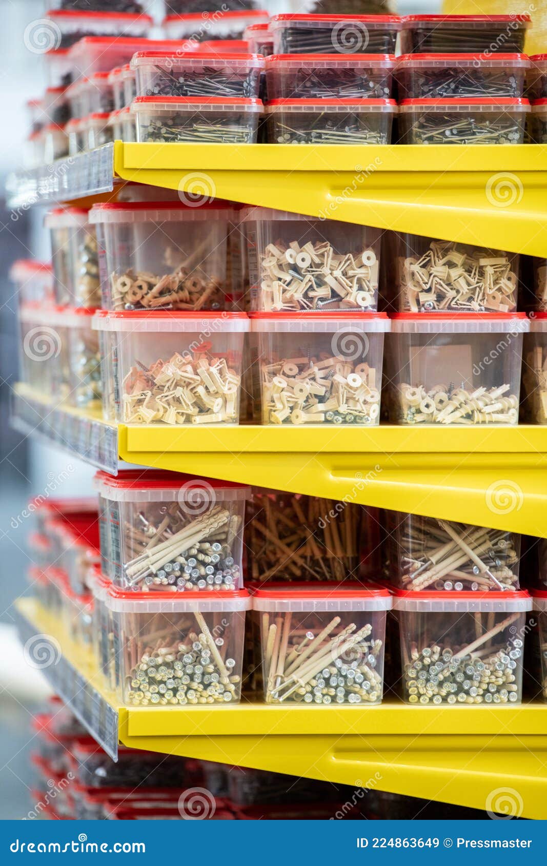 Various Types of Nails in Plastic Containers Stock Image Image of