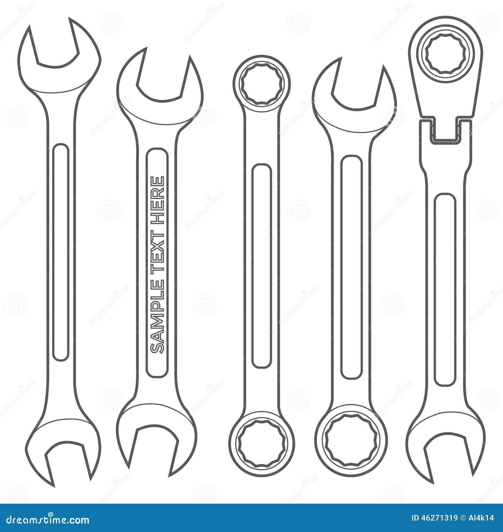 Various Types Outline Wrench Set Stock Vector - Illustration of tool, vecto...