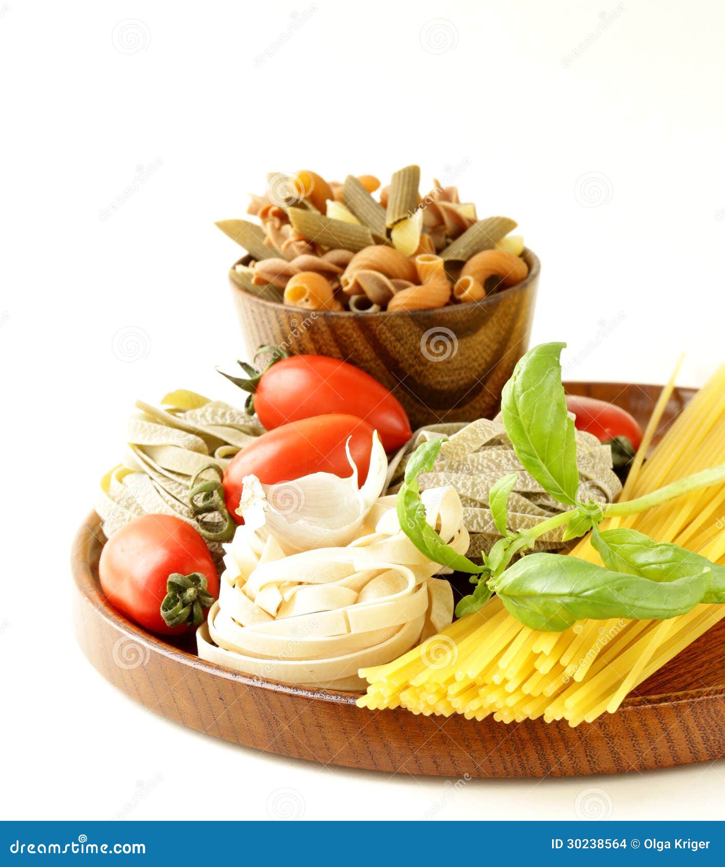 Various Types of Pasta (spaghetti, Fettuccini, Penne) Stock Photo