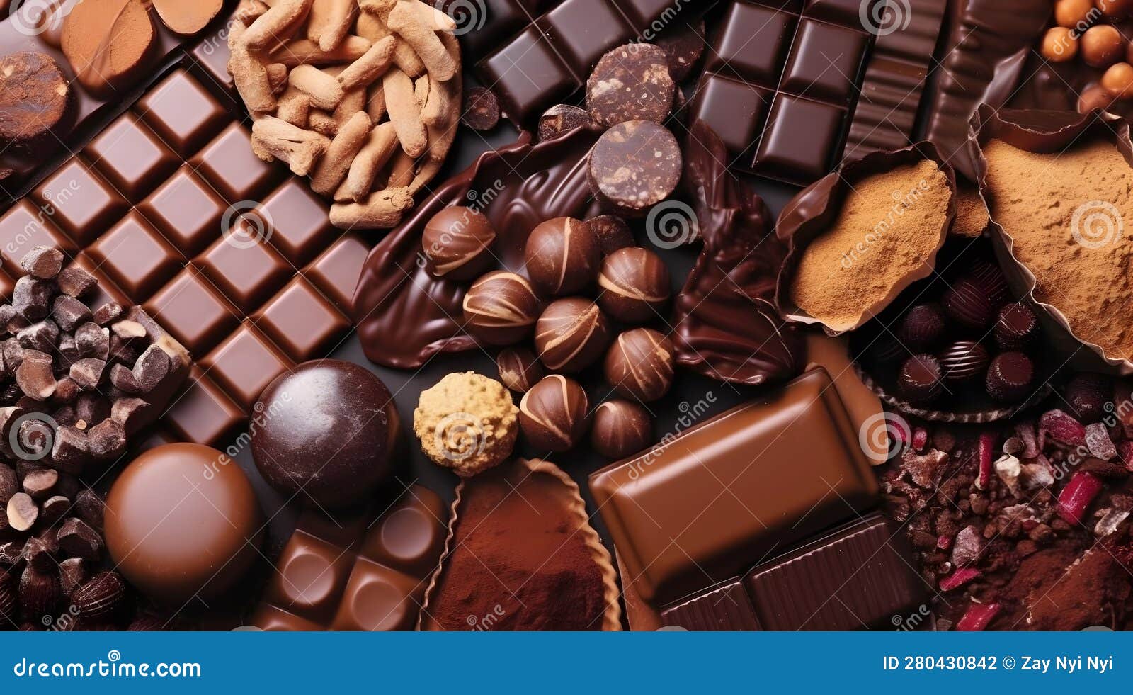 Various Types and Shapes of Chocolate Wallpaper Background. AI Generated Stock Photo Image of