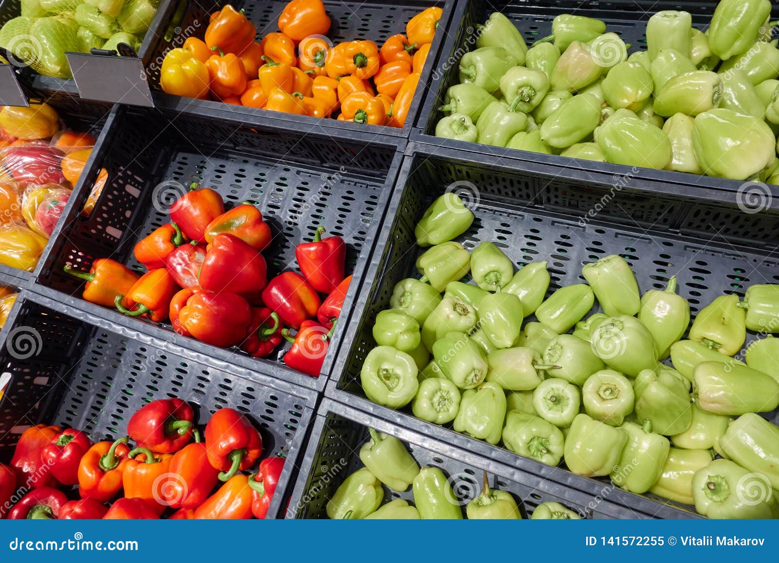 Various Varieties of Pepper on the Counter of the Store Stock Image