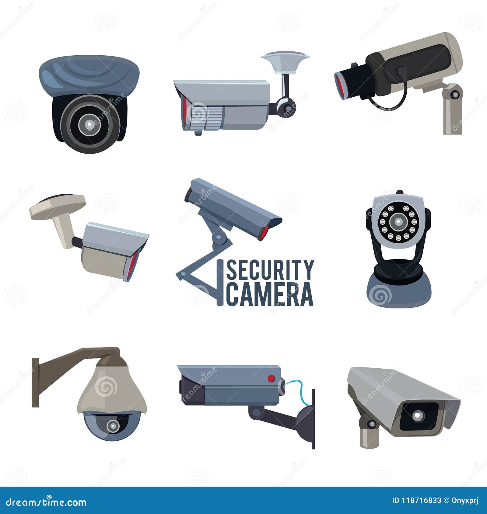 Various Vector Pictures of Security Cameras Stock Vector Illustration
