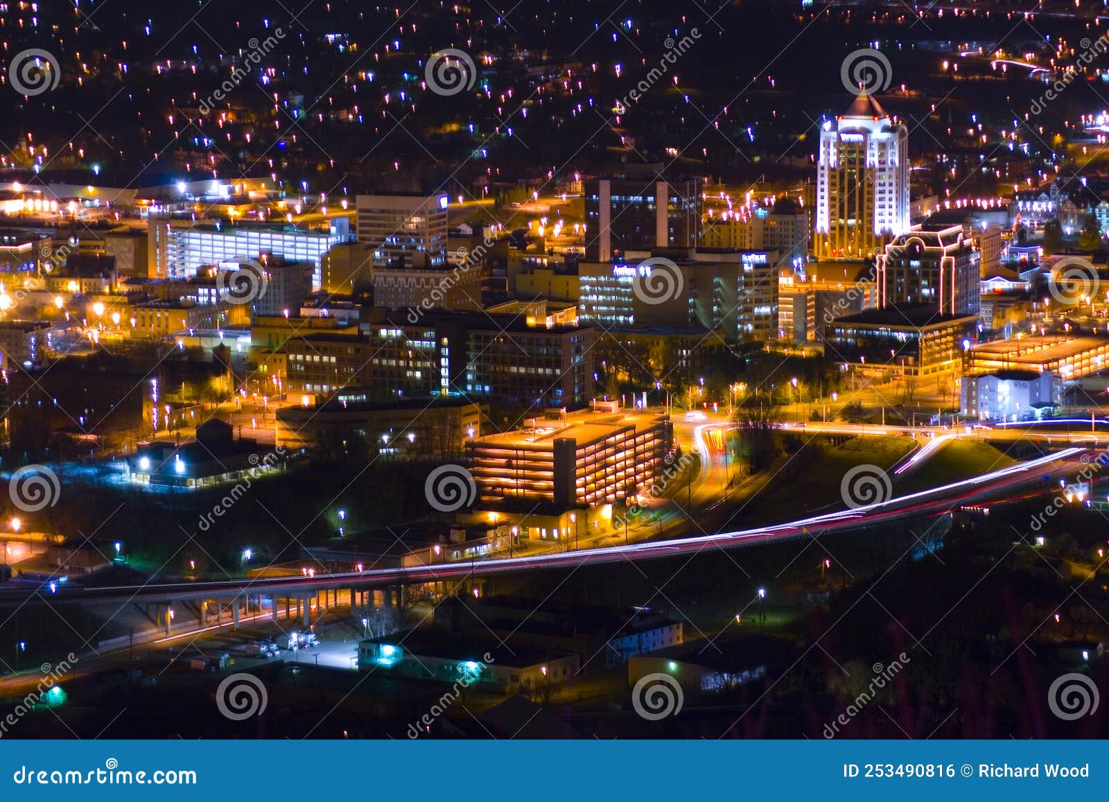 View of Roanoke, Virginia at Night Seen from Mill Mountain Stock Photo