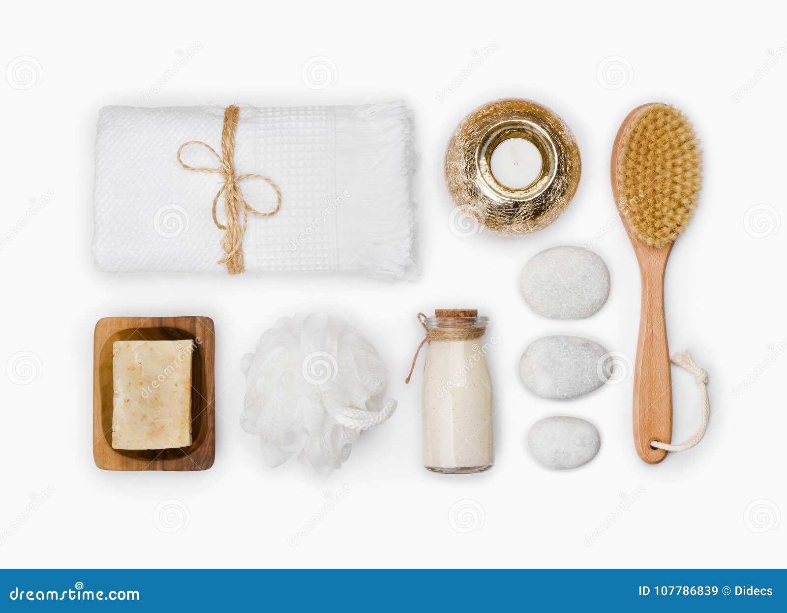 various wellness and spa threatment products  on white background