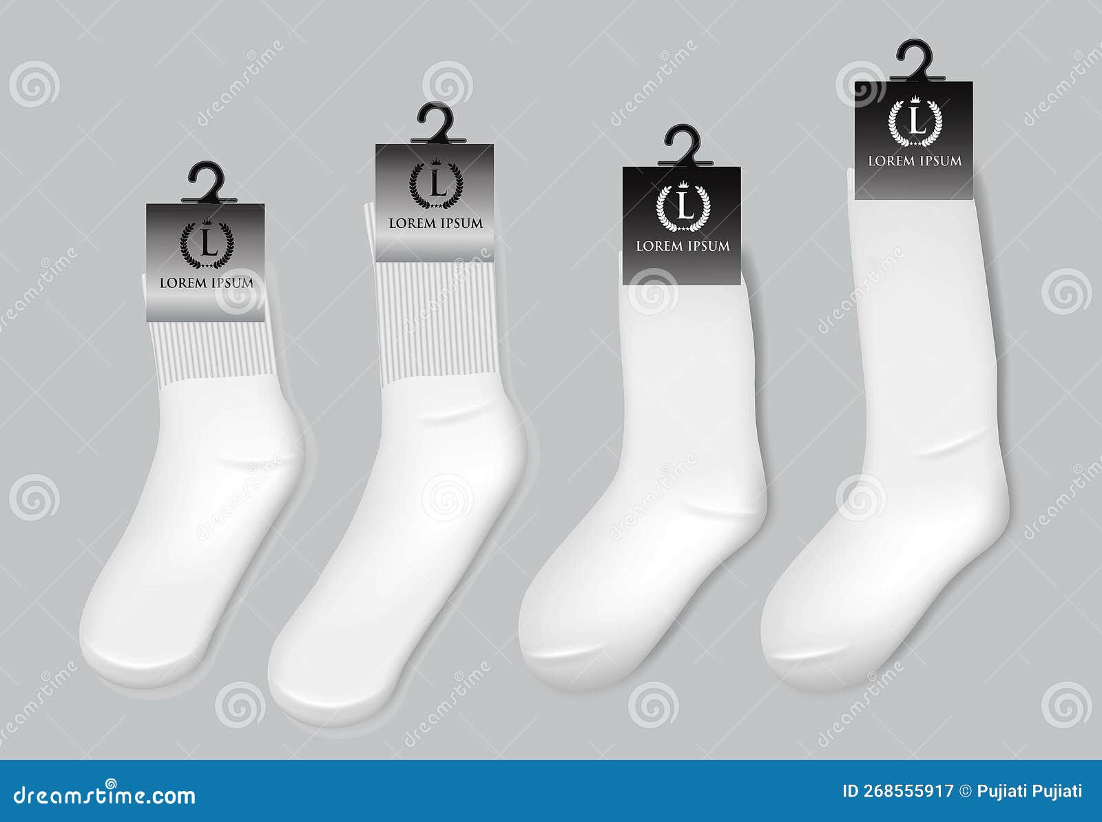 Various White Socks Foot Wear Mockup Isolated 3D Illustration. Stock ...