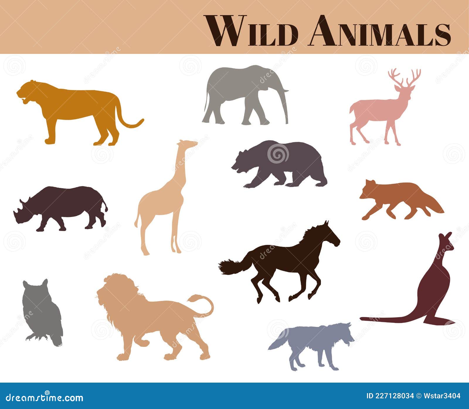 Various Wild Animals Vector Icon Set in Different Colors on White  Background. Stock Vector - Illustration of land, isolated: 227128034