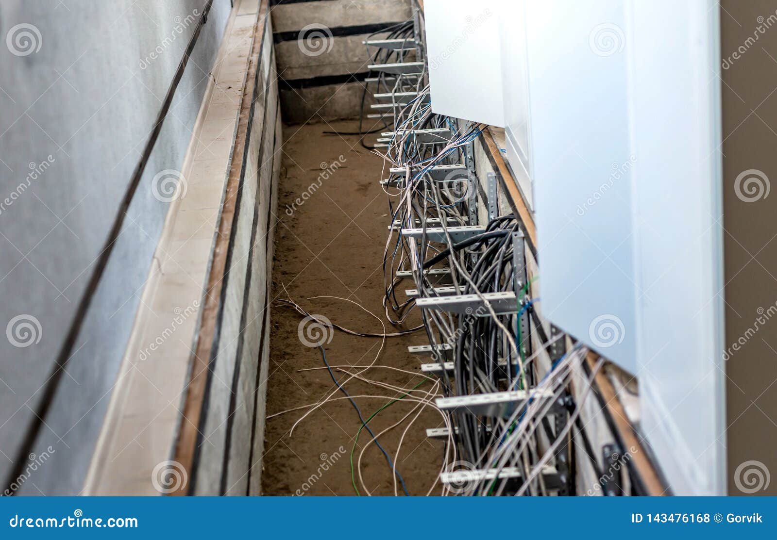 Relay Hall With A Variety Of Wires In The Process Of Installation