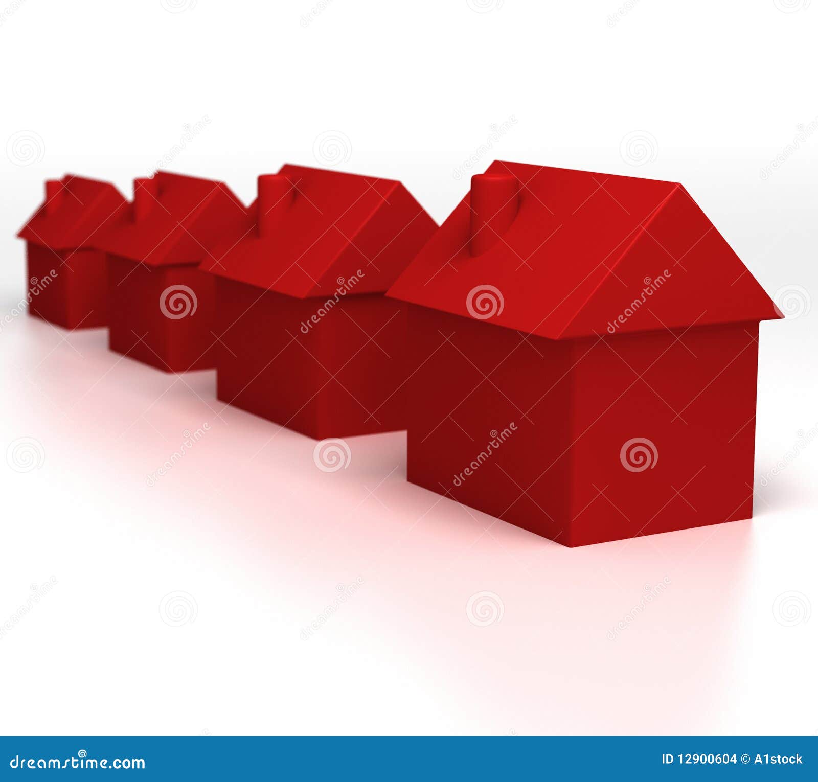 Varm red för husegenskap. 3d houses röd framförd rad för bilder