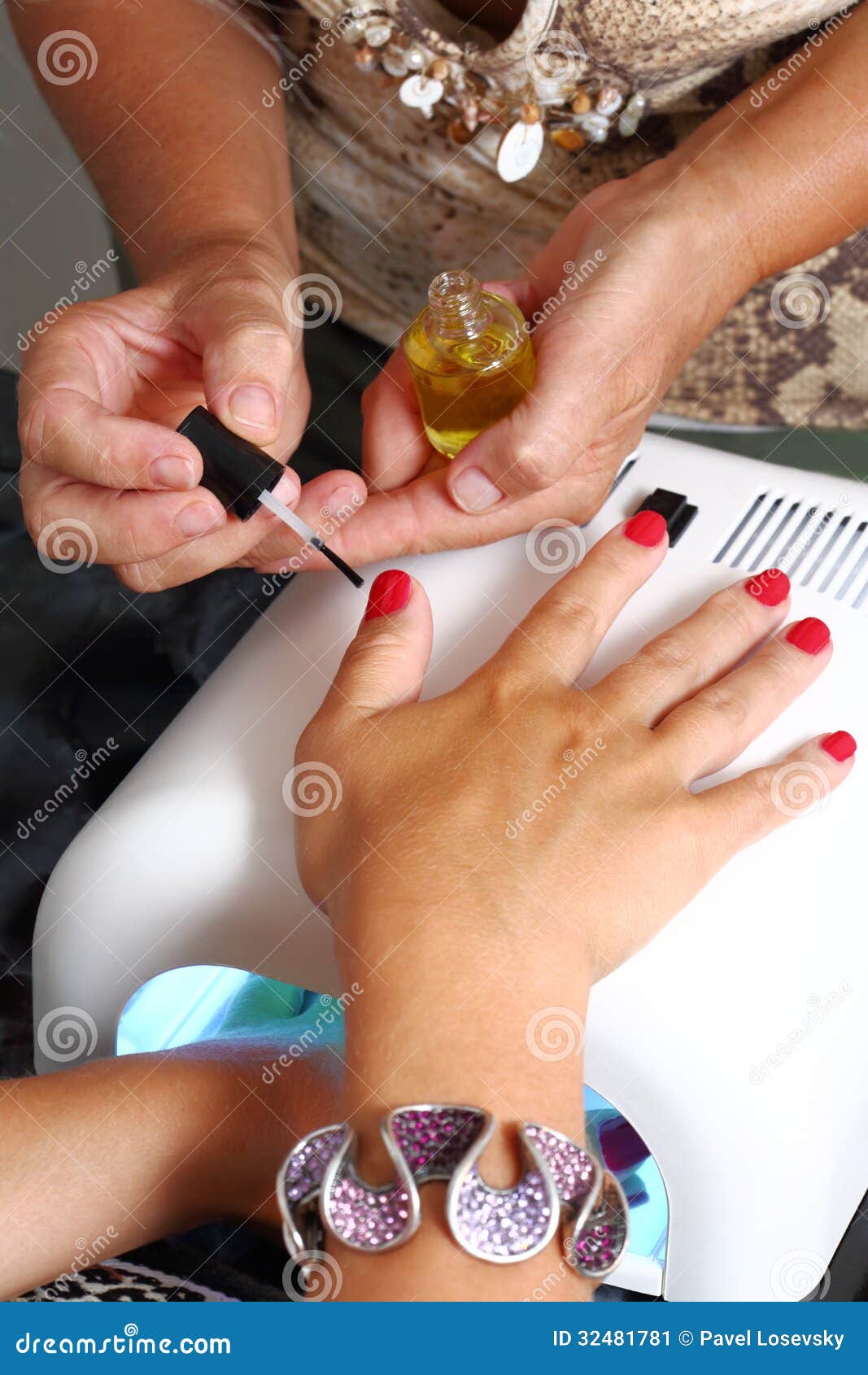 Varnishing Nails with Red Nail and Drying Stock Image Image of