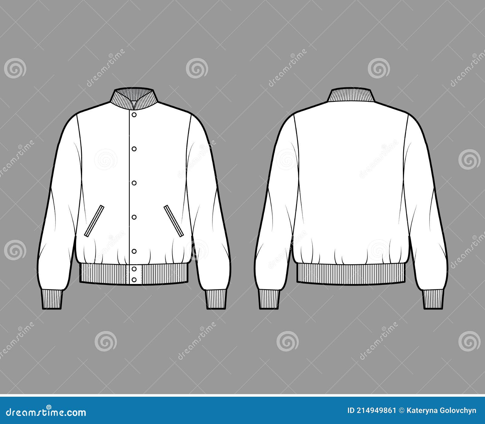 Varsity Bomber Jacket Technical Fashion Illustration with Rib Baseball ...