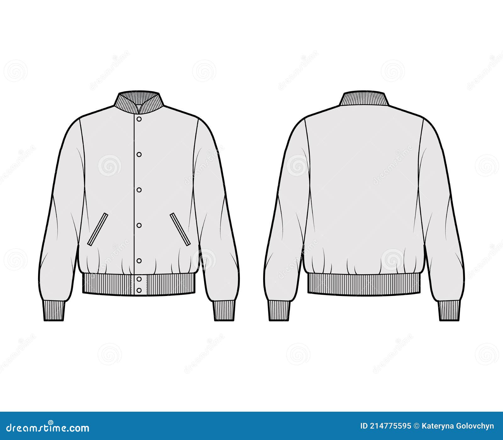 Varsity Bomber Jacket Technical Fashion Illustration with Rib Baseball ...