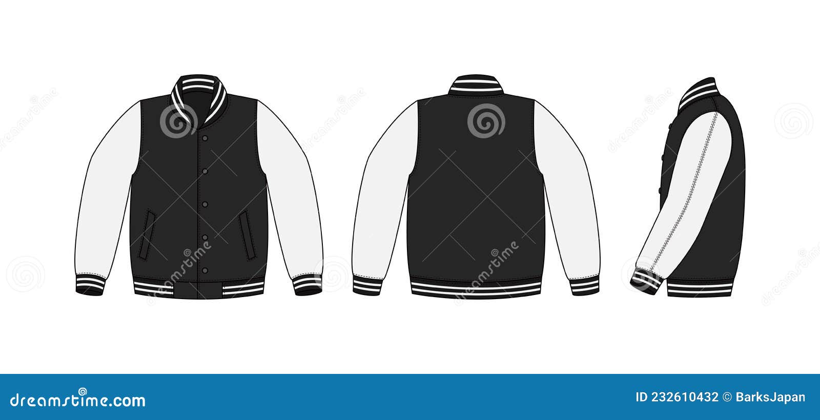 Varsity Jacket Baseball Jacket Template Illustrationfront,back And Side ...