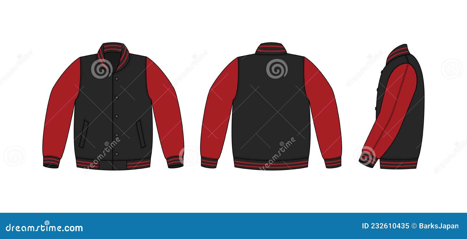 Varsity Jacket Baseball Jacket Template Illustrationfront,back and Side