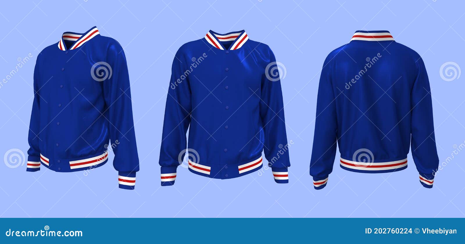 Download Varsity Jacket Mockup In Front, Side And Back Views. Stock ...