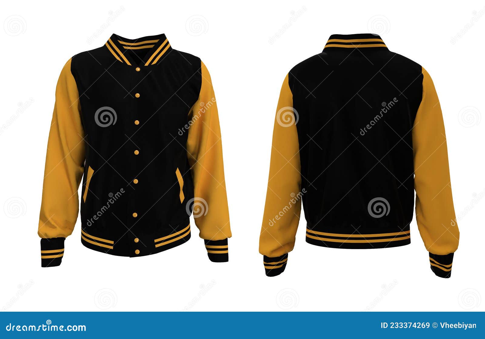 Varsity Jacket Mockup in Front Side and Back Views. Stock