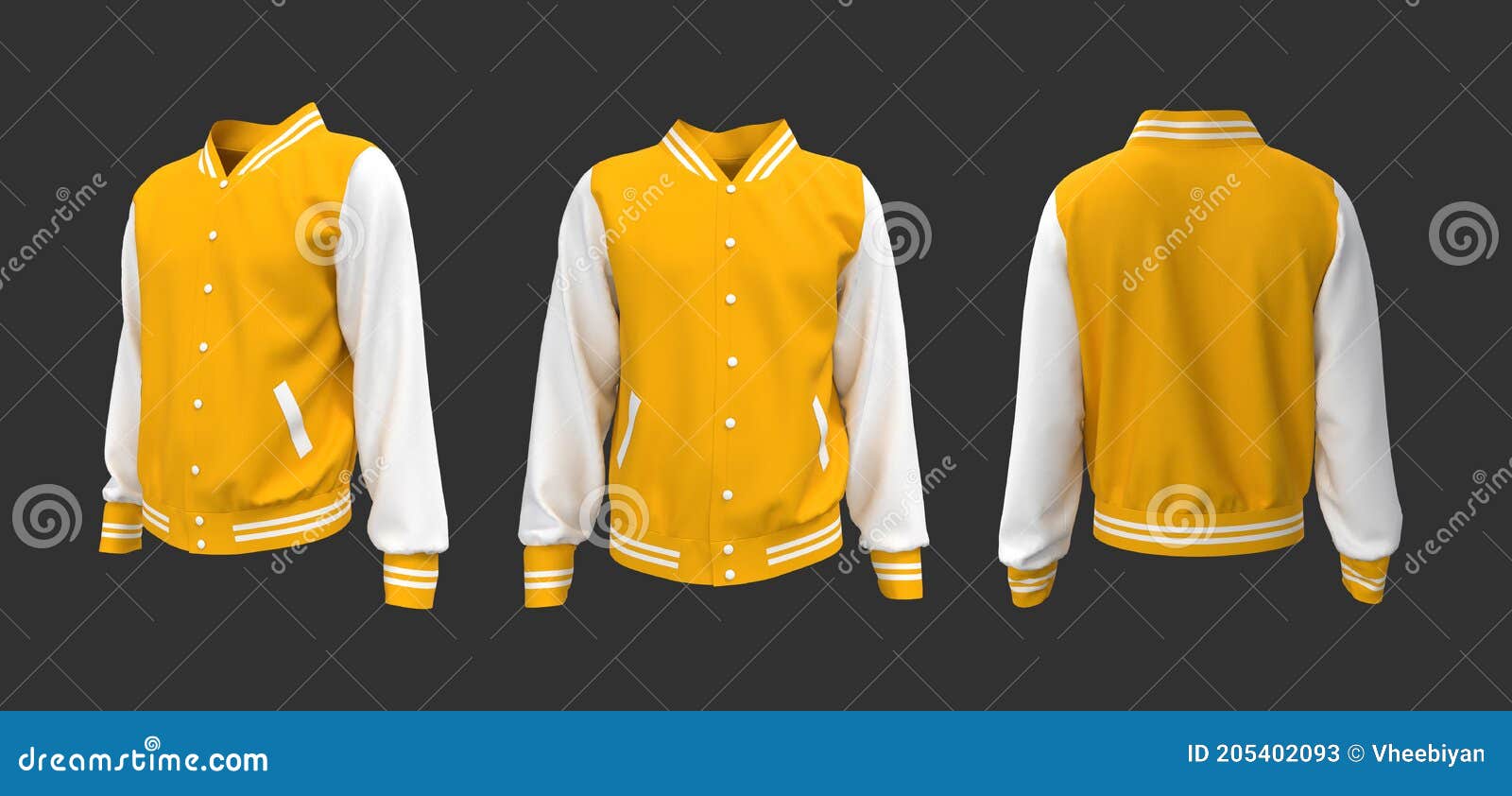 Download Varsity Jacket Mockup In Front, Side And Back Views Stock ...