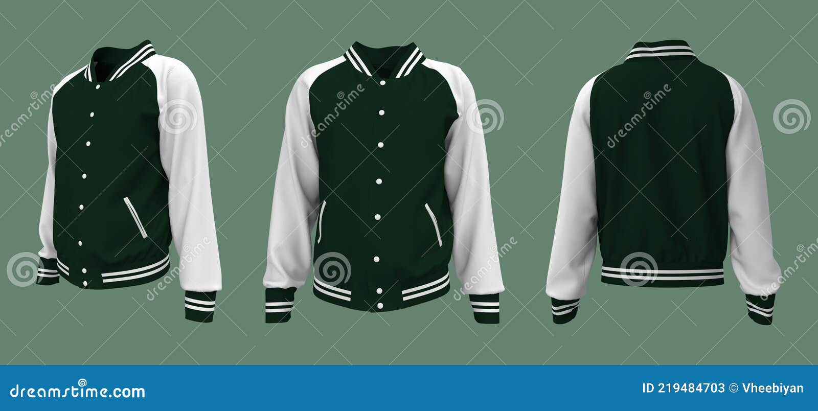 Varsity Jacket Mockup in Front, Side and Back Views. Stock Illustration ...