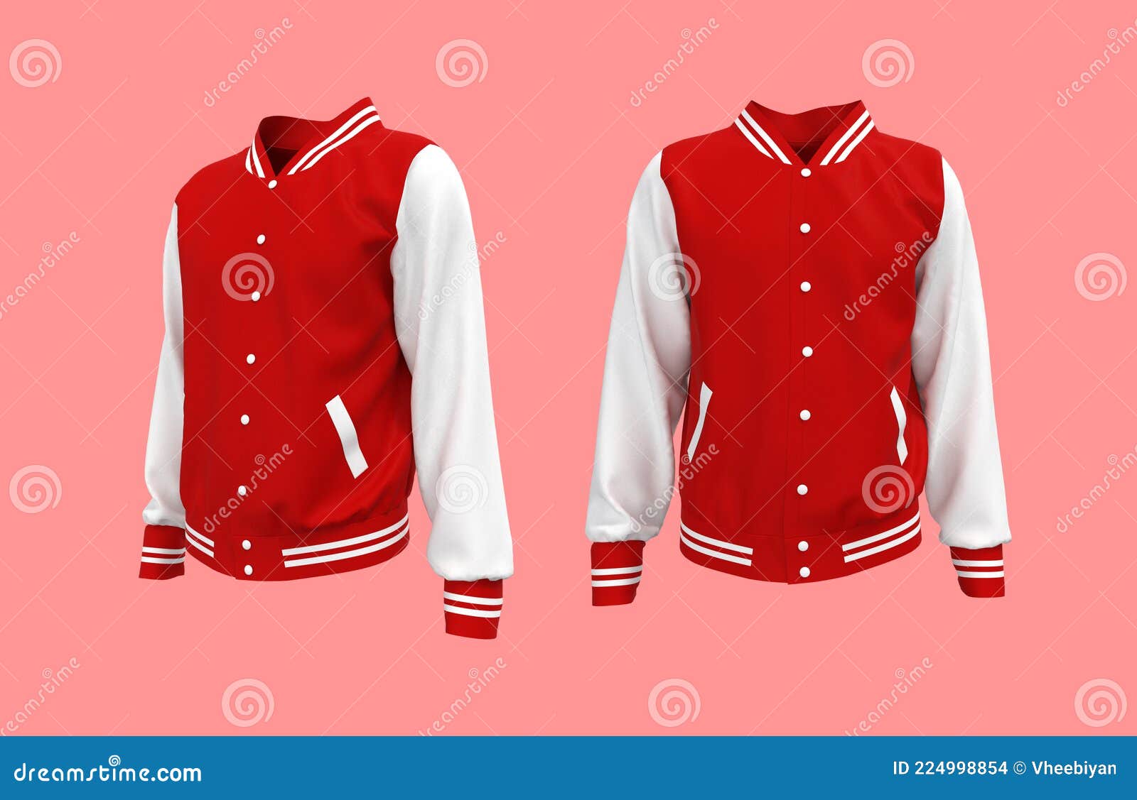 Varsity Jacket Mockup in Front, Side and Back Views. Stock Illustration ...